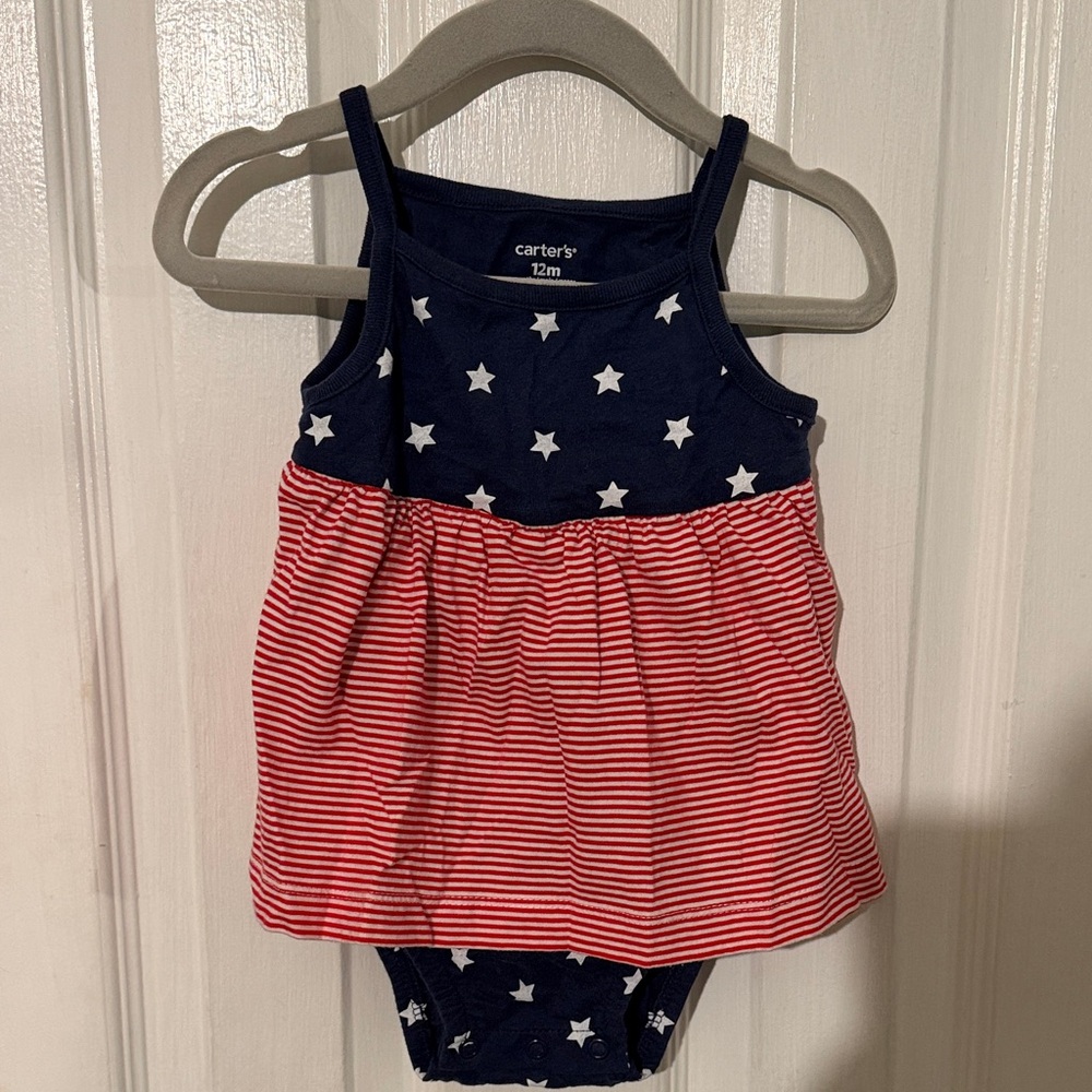 Carter's Navy, Red & White Star Stripe Tank Onesie Dress